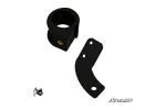 Black 1.75 inch split tube clamp with a curved steel light mounting arm and a bag of included hardware