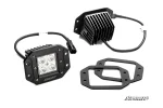 Pair of 3 inch recessed LED cube lights with flanged mounting plates, finned heat sinks, pigtails and foam gaskets
