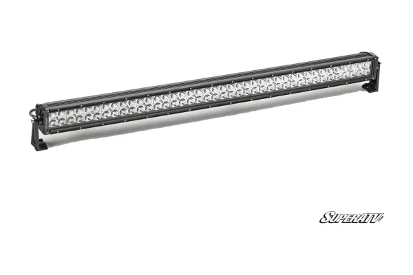 40 inch double row LED light bar with clear optics, a black housing and end mounting feet