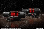 Two UTV winches photographed in a rain splash; the red synthetic rope shown is sold separately
