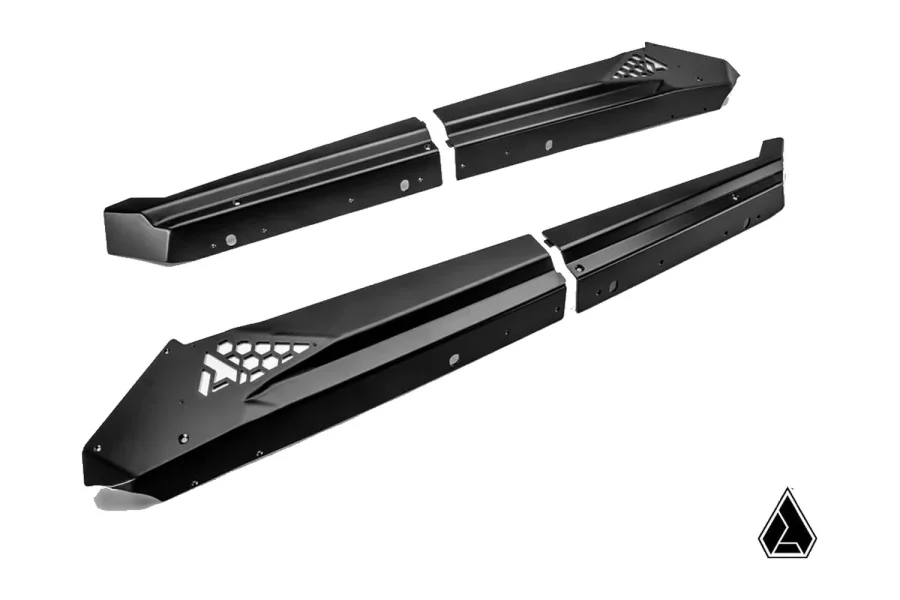 Assault Industries rock sliders for the Polaris RZR Pro R 4, isolated studio view of the set
