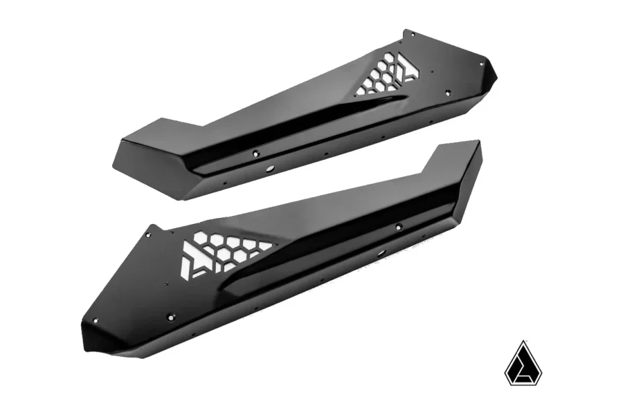 Assault Industries rock sliders for the Polaris RZR Pro R, isolated studio view of the pair
