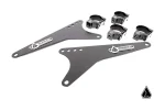 Extended light bar bracket kit with two long black arms drilled with bolt holes and four round tube clamps