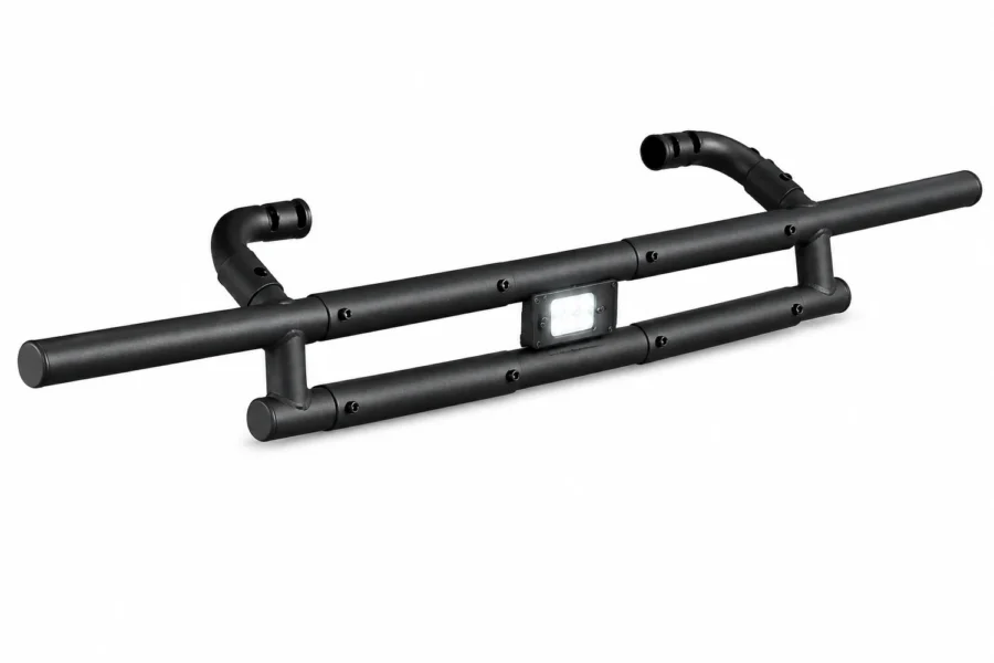 Kemimoto rear bumper with integrated lights for the Can-Am Defender, black steel, shown on a plain background