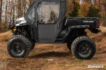 Soft cab enclosure doors for the Can-Am Defender HD11, further view of the black fabric doors on the machine