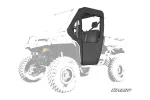 Black soft cab enclosure door with a clear zip window fitted to a Can-Am Defender, front three-quarter view