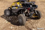 Can-Am Maverick R cargo rack, additional installed view of the perforated deck and sliding rails