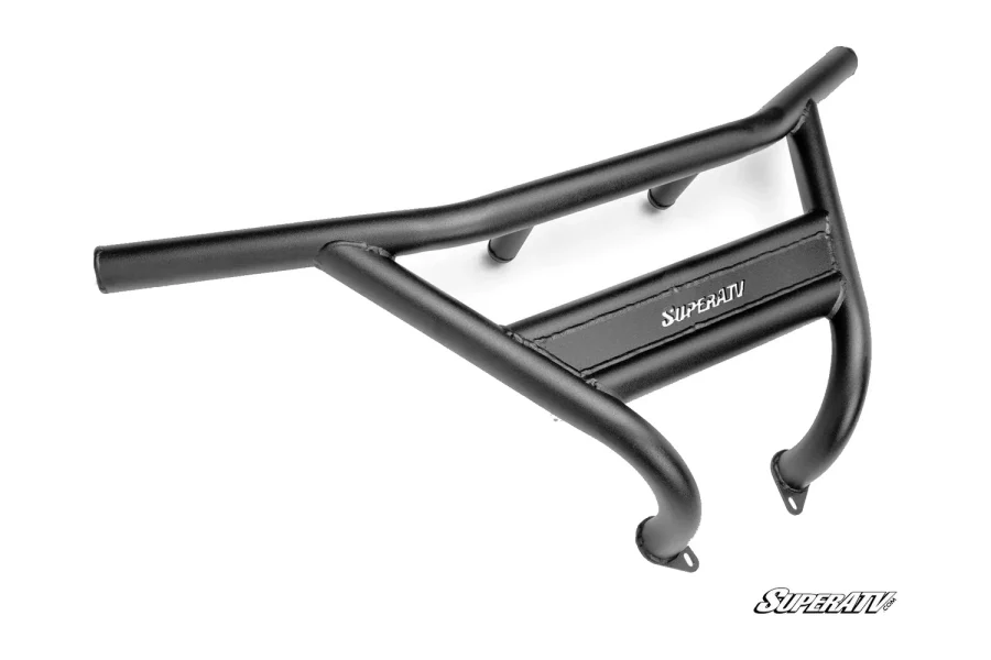 Matte black welded tube rear bumper for the Can-Am Maverick Sport, angled studio view with the center plate visible