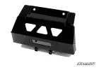 Gloss black boxed winch mounting plate for Can-Am Maverick Sport with three deck cutouts and a fairlead slot