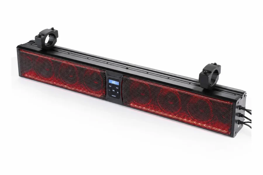 33'' 8-Speaker RGB UTV Bluetooth Sound Bar for Can Am Maverick X3/ RZR w/ 1.75''-2.25'' Roll Bar, shown on a plain background