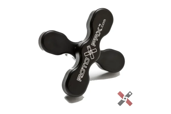 Black anodized aluminum DLX pack mount handle with the RotoPax logo, viewed from above