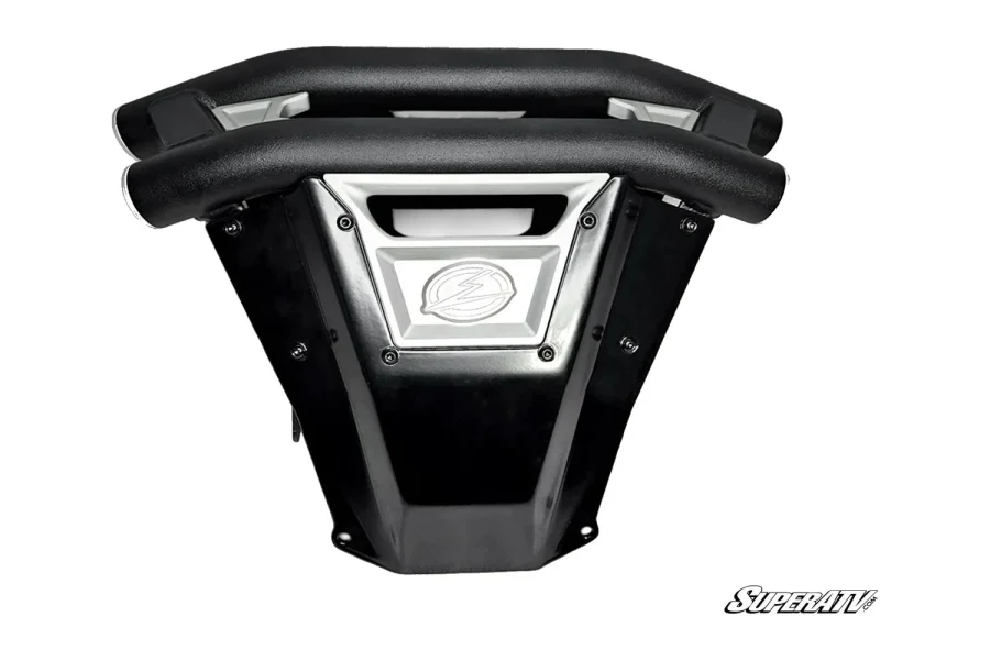 Amp front winch bumper for the Can-Am Maverick R, additional studio view of the matte black tube front bumper