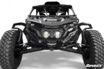 Volt front winch bumper installed on a black Can-Am Maverick R, shown with accessory lights