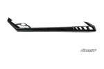 Black formed rock slider with louvered outer face and a front bracket, studio side view