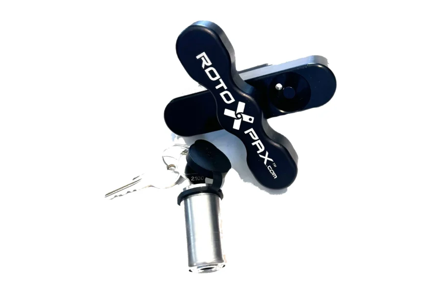 Gen 2 locking handle shown with its separate lock cylinder, rubber dust cover and keys