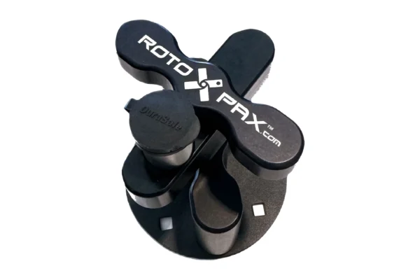 Assembled Gen 2 LOX locking pack mount with the DuraSafe dust cover capping the lock cylinder on the round base