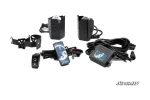 Laser whip light kit with two black beam housings, a clamp bracket, control module, wiring, rocker switch and remote