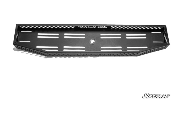 Bravo hood rack for the Polaris Ranger XP Kinetic, black slotted tray shown from above on white