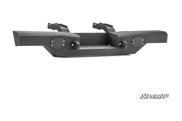 Textured black winch-ready rear bumper for the Polaris Ranger XP Kinetic with mounting brackets and octagonal cover plates