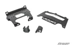 Textured black winch mount plate and vented front plate for Polaris RZR 900, shown with two chassis brackets