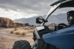 UTV LED Lighted Side Mirrors with Flowing Turn Signal for Polaris RZR/ 1.6"-2" Roll Bar, on a Polaris Rzr on the trail