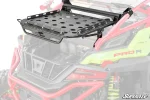 Black perforated cargo rack with tubular rail mounted behind the cab of a Polaris RZR Pro R