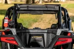 Polaris RZR Pro XP vented rear windshield, further view of the strap-mounted panel and its vent