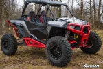 Flip down windshield for the RZR XP 1000, alternate view showing the mid panel hinge line and cage clamps