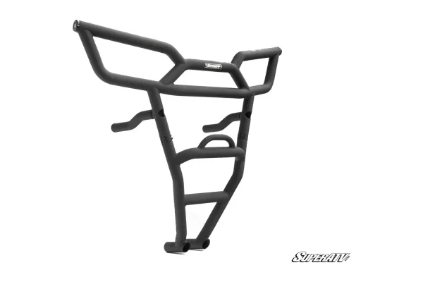 Matte black tube rear bumper for the Polaris RZR XP 1000 with upper hoop, lower grab loop and clamp mounting arms