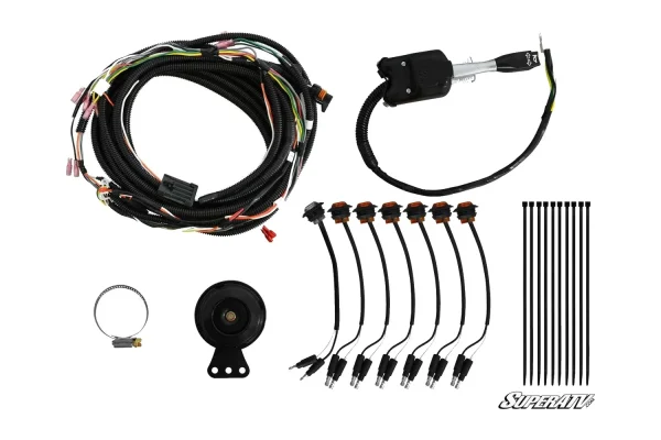 Turn signal kit with wiring harness, steering column stalk, horn, amber indicator lights and zip ties