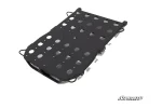 Black perforated cargo rack deck with corner tie-down loops and tubular perimeter, studio angle