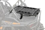 Cargo rack with support strut mounted behind the cab of a Polaris RZR with Fox shocks