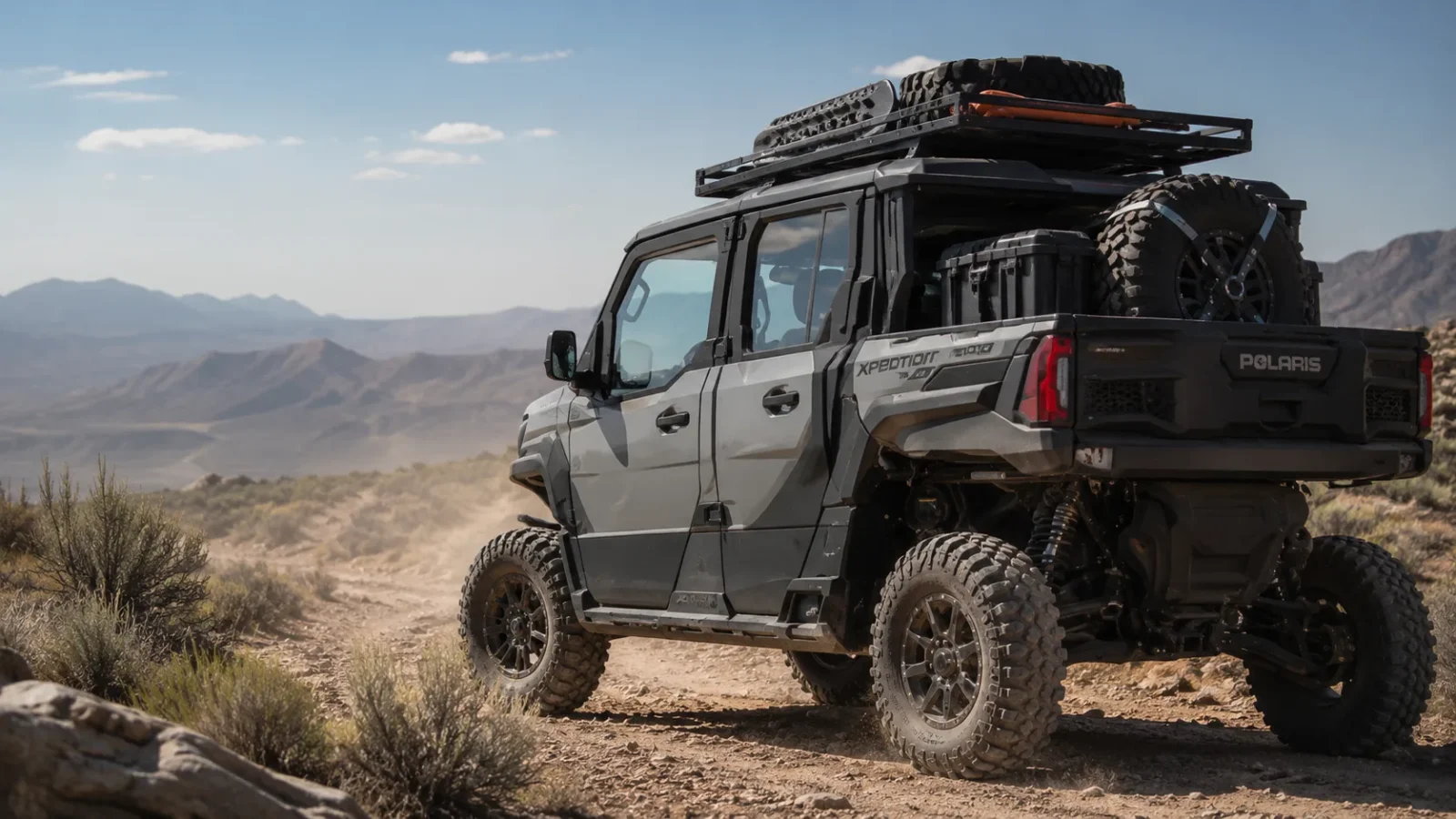 Polaris Xpedition ADV overland rig on a desert trail