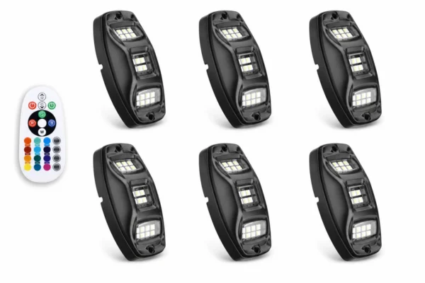 Universal 6 Pods RGB Rock Light Kit for UTV ATV Jeep Truck SUV Car, shown on a plain background