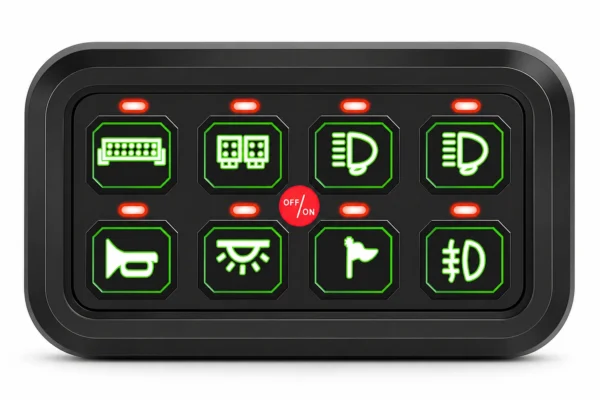 12-24V 8 Gang Switch Panel for Cars, UTVs, Trucks, Wrangler & RZR X3, shown on a plain background
