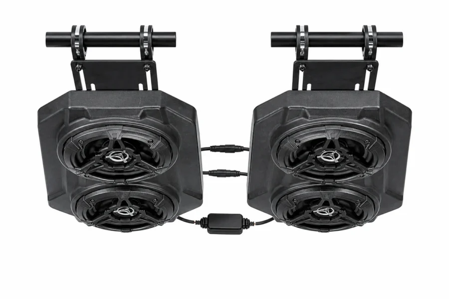 6.5'' UTV Bluetooth Sound System Speakers for Can Am Maverick X3/ RZR w/ 1.625''-1.9'' Roll Bar, shown on a plain background