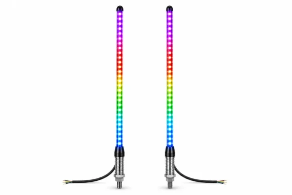 UTV LED Whip Lights 3FT (2PCS) – APP Control, Signal Sync, Spring Base – Fits Maverick X3, Polaris RZR, Talon, shown on a plain background