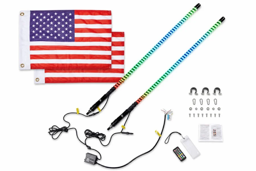 2PCS 4FT COB LED Whip Lights – 2016 LEDs, Bluetooth APP Control – Fit Can-Am X3, Polaris RZR, UTV/ATV, shown on a plain background