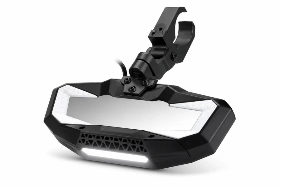 Rear View Mirror with Light Built-in Rechargeable Battery for 1.65" -2" Roll Bar, shown on a plain background
