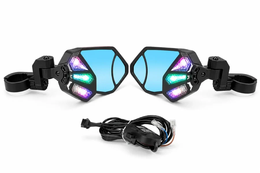 Aluminium RGB UTV Side Mirrors for Can Am Maverick X3/ RZR w/ 1.6"-2" Roll Bar (1 pair), shown on a plain background