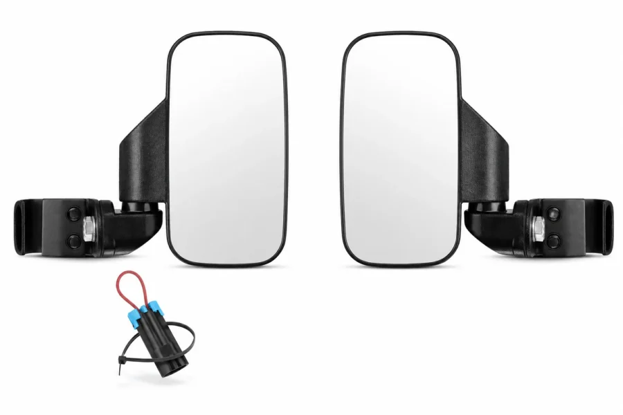 Adjustable Side Mirrors with Bypass for Ranger/ General/ Defender/ Maverick Trail, shown on a plain background
