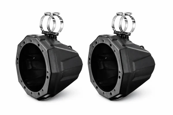 Universal 6.5" Speaker Cage Swivel Pods with 1.75 to 2" Mounting Clamps, shown on a plain background