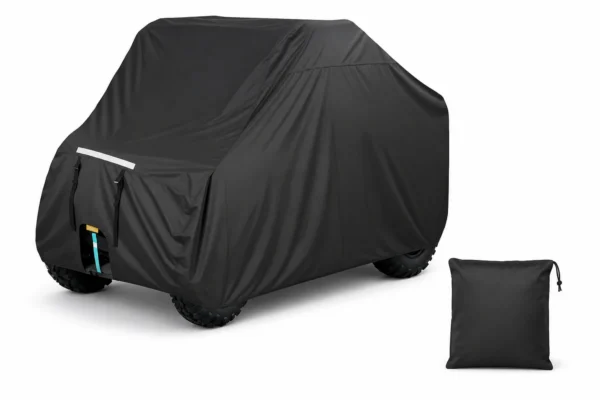 Heavy-Duty Waterproof UTV Cover for Polaris RZR XP 1000, Can-Am Defender, CFMOTO ZFORCE – 2 Seater, shown on a plain background