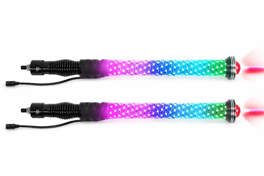 UTV/ATV Universal 2-in-1 2PCS 2FT RGB Whipless LED Whip Lights, shown on a plain background