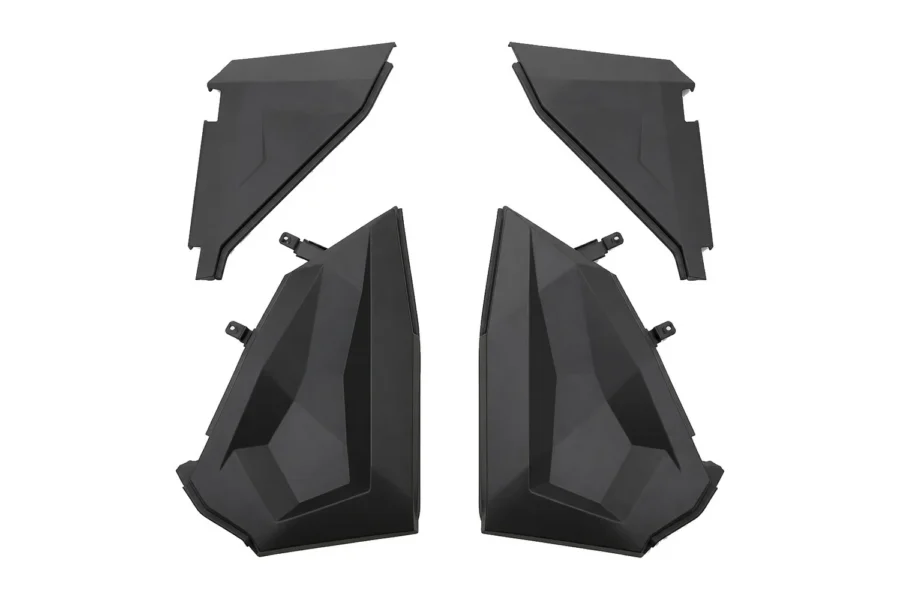 Set of four Tusk black plastic lower door inserts for UTV, front faces shown, isolated