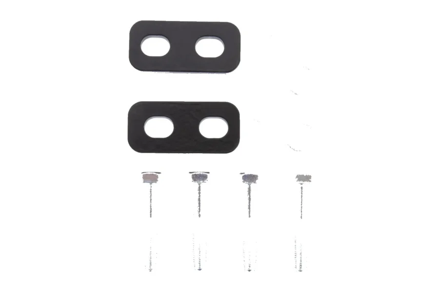 Tusk harness bar mounting hardware: two black spacer plates, four washers, four bolts