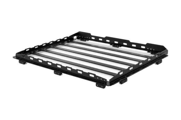 Tusk black roof top UTV cargo rack, low profile basket, three-quarter view on white