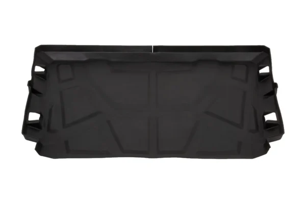 Black TPE Tusk bed mat molded for the Polaris General, top down view showing the raised tread pattern