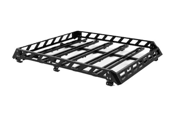 Black Tusk adventure UTV roof rack, three-quarter view, isolated on white