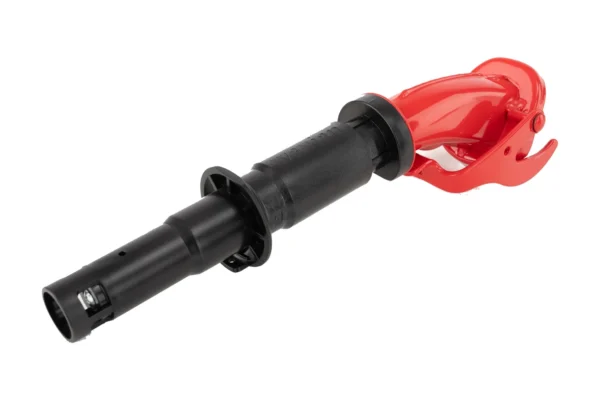 Black Wavian safety spout with red pour nozzle base, Wavian branding on the tube, isolated on white